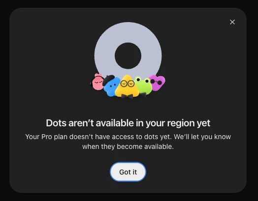 OpenAI Sperre für Dots in Europa: Hinweismeldung im ChatGPT Pro-Abo